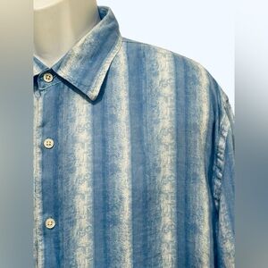 Tasso Elba Men Shirt XXL 100%‎ Linen Blue Batik Button Long Sleeve Beach Cruise